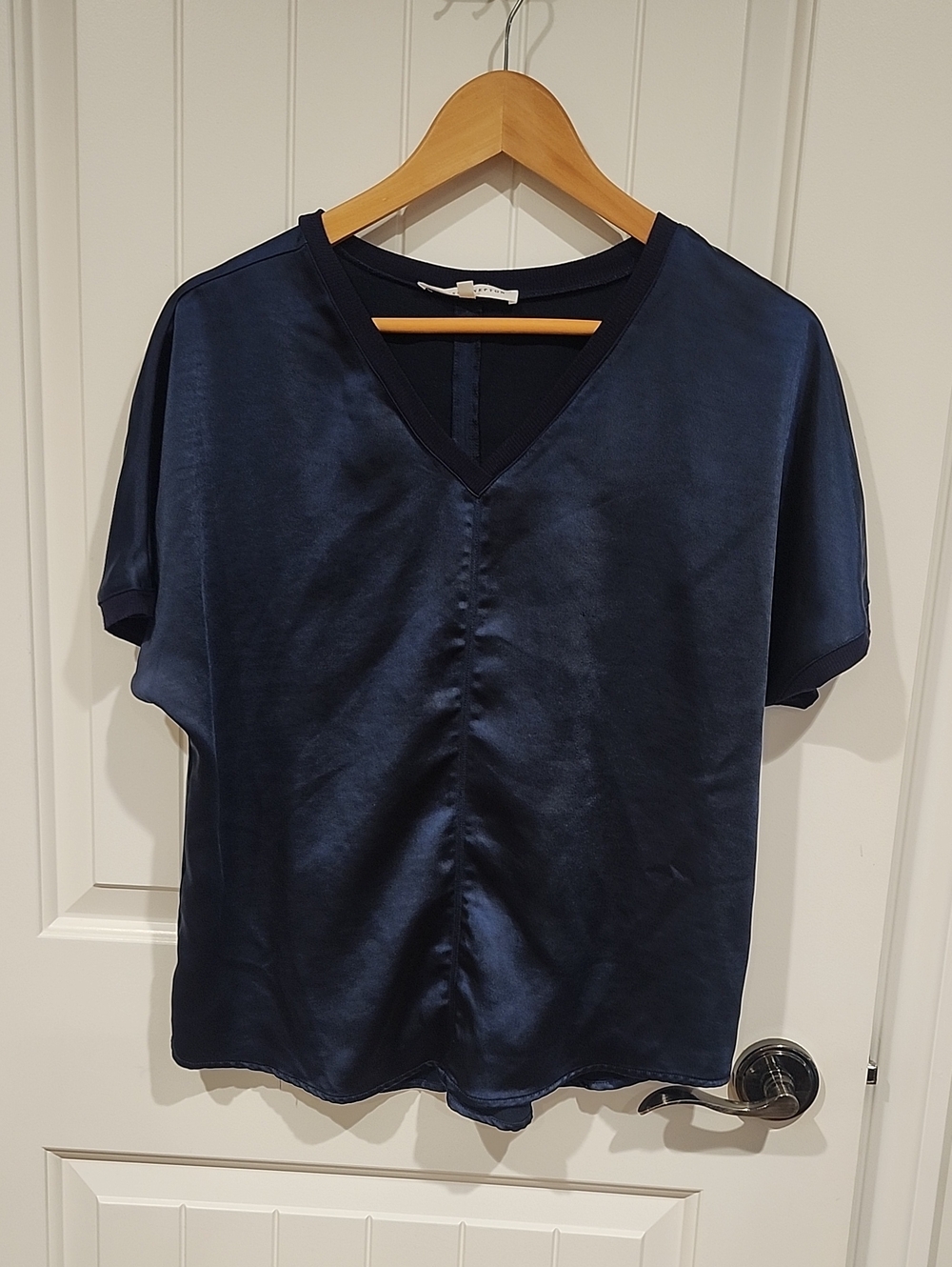 MELISSA NEPTON Satin V-Neck Top - Navy